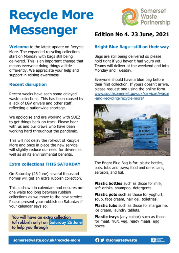News on Recycling changes for Templecombe - page one